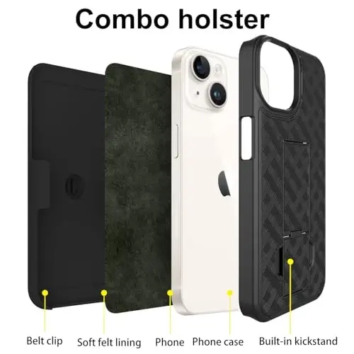 Ailiber Designed for iPhone 16 Pro Case with Stand, iPhone 16 Pro Belt Clip Holster with Camera Lens&Screen Protector, Swivel 2-in-1 Holder, Slim Shockproof Pouch Full Body Cell Phone Cover-Black - 3
