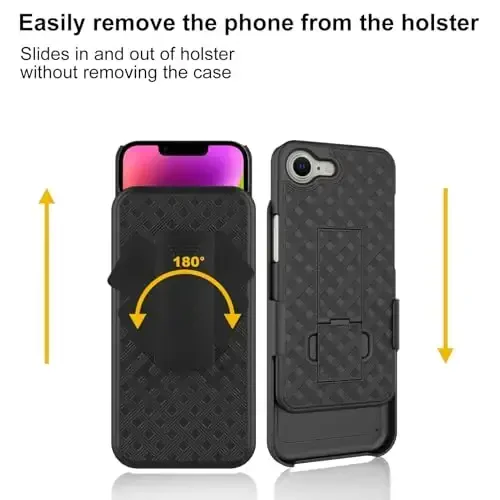 Ailiber Compatible with iPhone 16e Phone Case, iPhone 16E 2025 Belt Clip Case Holster with Screen Protector, Swivel Kickstand Holder, Slim Shockproof Slide Shell Pouch Cell Phone Cover-Black - 6