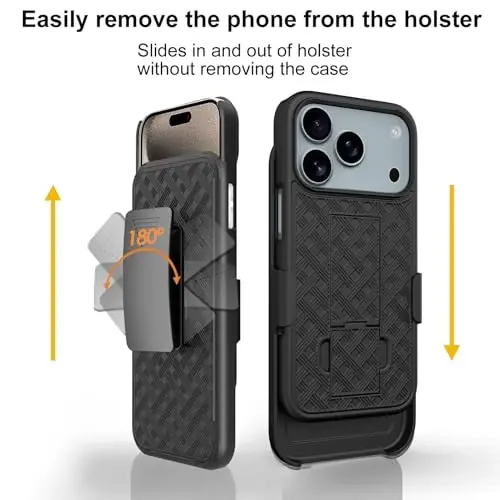 Ailiber Designed for iPhone 17 Pro Case with Stand, iPhone 17 Pro Belt Clip Holster with Camera Lens&Screen Protector, Swivel 2-in-1 Holder, Slim Shockproof Pouch Full Body Cell Phone Cover-Black - 7