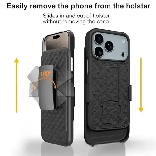 Ailiber iPhone 17 Pro uchun g'ilof, stendli, iPhone 17 Pro kamar qisqichi, kamera linzalari va ekran himoyachisi bilan, aylanadigan 2-in-1 ushlagich, nozik zarbga chidamli qopqoq, to'liq tanani qoplaydigan telefon qopqog'i-Qora - 7