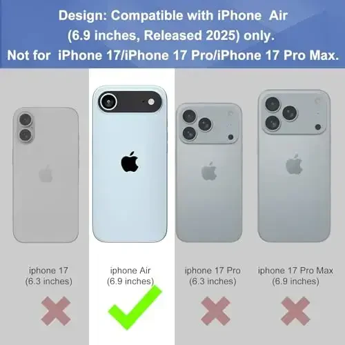 Ailiber iPhone Air uchun gʻilof, kamerali linza va ekran himoyachisi bilan iPhone Air kamar qisqichi, aylanuvchi 2-in-1 ushlagich, nozik zarbaga chidamli qopqoq, toʻliq korpusli himoya mobil telefon qopqogʻi-Qora - 2