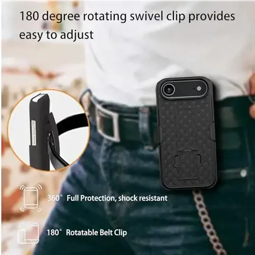 Ailiber iPhone Air uchun gʻilof, kamerali linza va ekran himoyachisi bilan iPhone Air kamar qisqichi, aylanuvchi 2-in-1 ushlagich, nozik zarbaga chidamli qopqoq, toʻliq korpusli himoya mobil telefon qopqogʻi-Qora - 4