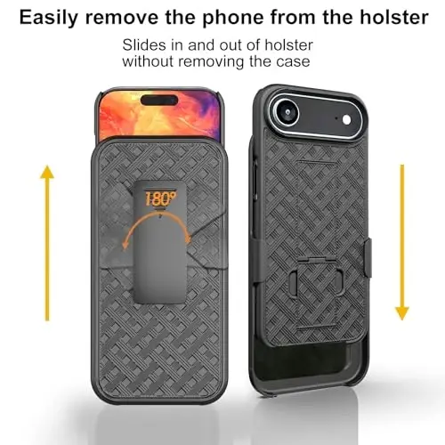 Ailiber iPhone Air uchun gʻilof, kamerali linza va ekran himoyachisi bilan iPhone Air kamar qisqichi, aylanuvchi 2-in-1 ushlagich, nozik zarbaga chidamli qopqoq, toʻliq korpusli himoya mobil telefon qopqogʻi-Qora - 7