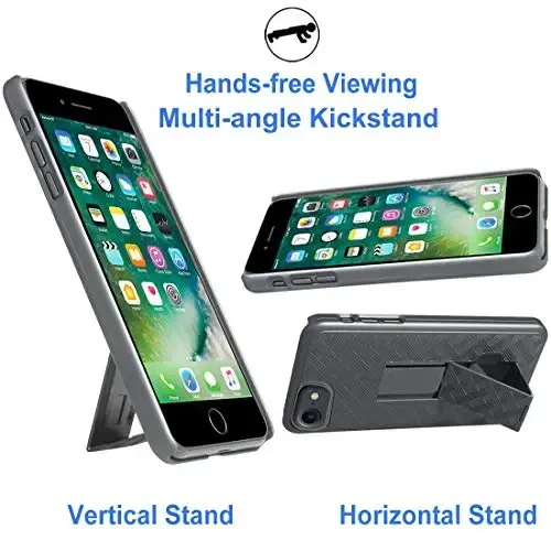 Ailiber iPhone SE 2022 g'ilofi bilan mos, iPhone SE 2020/ iPhone 7/8 G'ilof G'ilofi Ekran himoyachisi bilan, Aylanadigan kamar qisqichi tayanchi, iPhone SE (3-avlod)-Qora uchun ingichka qobiqli himoya telefon qopqog'i - 3