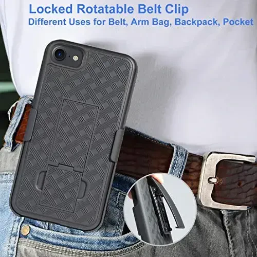 Ailiber iPhone SE 2022 g'ilofi bilan mos, iPhone SE 2020/ iPhone 7/8 G'ilof G'ilofi Ekran himoyachisi bilan, Aylanadigan kamar qisqichi tayanchi, iPhone SE (3-avlod)-Qora uchun ingichka qobiqli himoya telefon qopqog'i - 4