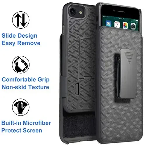 Ailiber iPhone SE 2022 g'ilofi bilan mos, iPhone SE 2020/ iPhone 7/8 G'ilof G'ilofi Ekran himoyachisi bilan, Aylanadigan kamar qisqichi tayanchi, iPhone SE (3-avlod)-Qora uchun ingichka qobiqli himoya telefon qopqog'i - 6