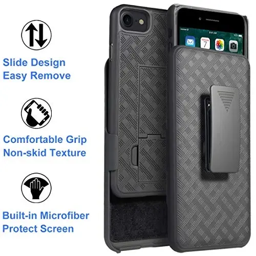 Ailiber iPhone SE 2022 g'ilofi bilan mos, iPhone SE 2020/ iPhone 7/8 G'ilof G'ilofi Ekran himoyachisi bilan, Aylanadigan kamar qisqichi tayanchi, iPhone SE (3-avlod)-Qora uchun ingichka qobiqli himoya telefon qopqog'i - 6