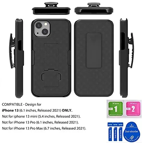 Ailiber Совместим с чехлом для iPhone 13, чехол для iPhone 13 с кобурой, защитная пленка для экрана, поворотный зажим для ремня, подставка, тонкий противоударный чехол-слайдер для iPhone 14 6.1 дюйма - черный - 2