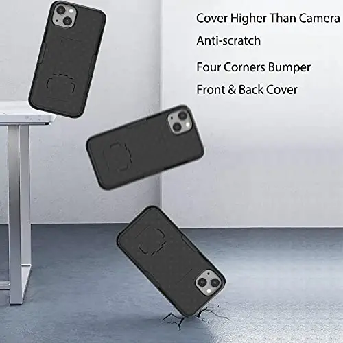 Ailiber Совместим с чехлом для iPhone 13, чехол для iPhone 13 с кобурой, защитная пленка для экрана, поворотный зажим для ремня, подставка, тонкий противоударный чехол-слайдер для iPhone 14 6.1 дюйма - черный - 5