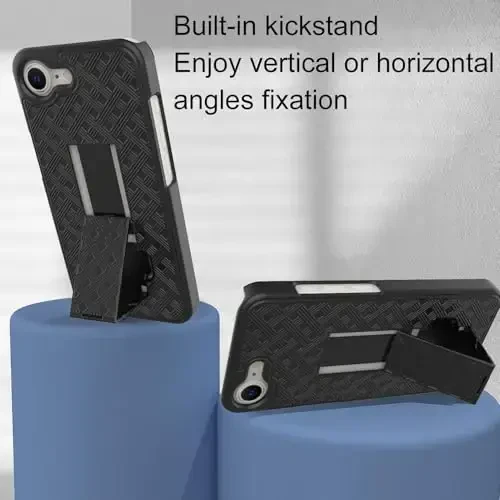 Ailiber Совместимый с iPhone 16e Чехол, iPhone 16E 2025 Чехол для ремня с защитной пленкой, Поворотная подставка, Тонкий противоударный чехол-черный - 5