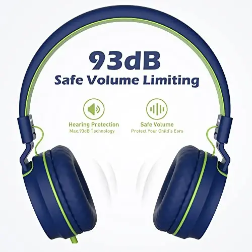 AILIHEN Bolalar uchun quloqchinlar, Maktab uchun I35 quloqchinlari, Xavfsiz ovoz 93dB, Bolalar qizlar uchun HD mikrofonli stereo quloqchin, Chromebook, noutbuk, kompyuter, planshet uchun buklanadigan 3,5 mm simli (ko'k yashil) - 3