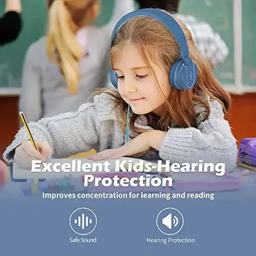 AILIHEN Kids Headphones, I35 Quloq ustidagi naushniklar maktab uchun, Xavfsiz ovoz 93dB, HD mikrofonli bolalar uchun stereo naushniklar, Chromebook, noutbuk, kompyuter, planshet uchun buklanadigan 3,5 mm simli (ko'k) - 3