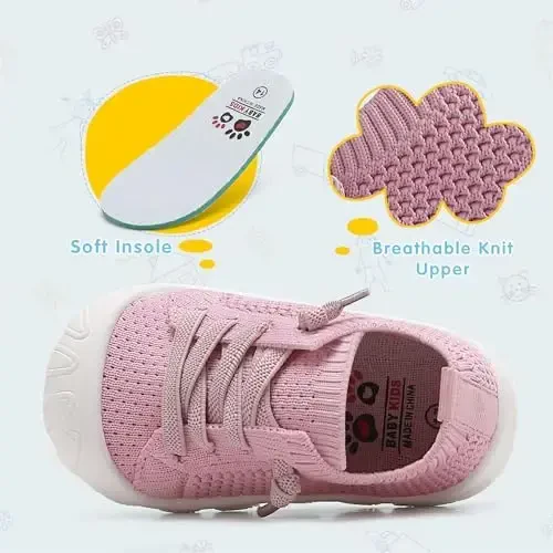 AILYLAKP Toddler Baby Girls Boys Shoes Toddler Walking Sneakers Kids Barefoot Slip on Tennis Infant Shoes Lightweight Breathable for First Babies - 2