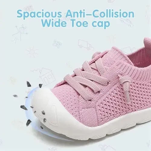 AILYLAKP Toddler Baby Girls Boys Shoes Toddler Walking Sneakers Kids Barefoot Slip on Tennis Infant Shoes Lightweight Breathable for First Babies - 4