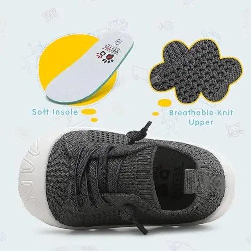 AILYLAKP Chaqaloq Qizlar Bolalar Poyafzallari Yurish Slip On Poyafzallari Yengil Nafas oladigan Chaqaloq Yalangoyoq Krossovkalari Bolalar Birinchi Go'dak Tennis Poyafzallari Sandallar - 2
