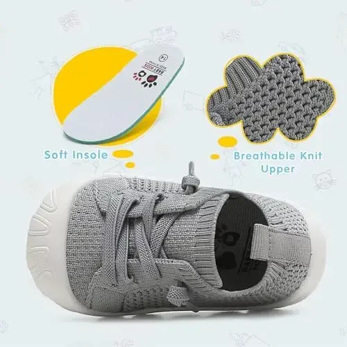 AILYLAKP Chaqaloq qizlar uchun poyabzal O'g'il bolalar poyabzali Yuradigan krossovkalar Bolalar yalangoyoq slip-on tennis poyabzali Go'daklar uchun engil nafas oladigan birinchi chaqaloqlar uchun - 2