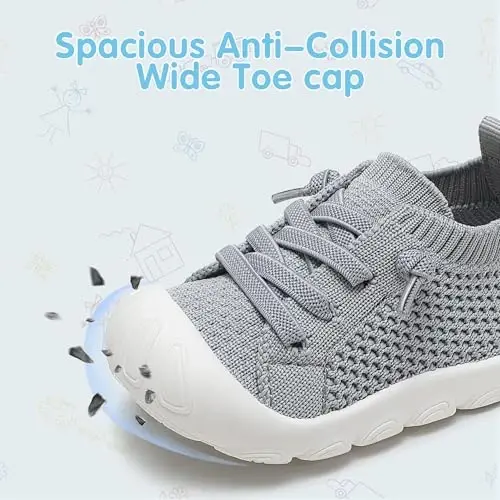 AILYLAKP Chaqaloq qizlar uchun poyabzal O'g'il bolalar poyabzali Yuradigan krossovkalar Bolalar yalangoyoq slip-on tennis poyabzali Go'daklar uchun engil nafas oladigan birinchi chaqaloqlar uchun - 4