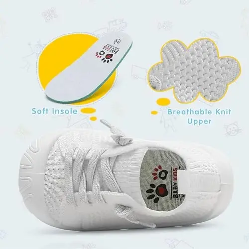 AILYLAKP Go'dak qizlar uchun poyafzal O'g'il bolalar poyafzali Go'dak yuradigan krossovkalar Bolalar yalangoyoq Slip on Tennis Chaqaloqlar uchun poyafzal Birinchi chaqaloqlar uchun engil nafas oladigan - 2