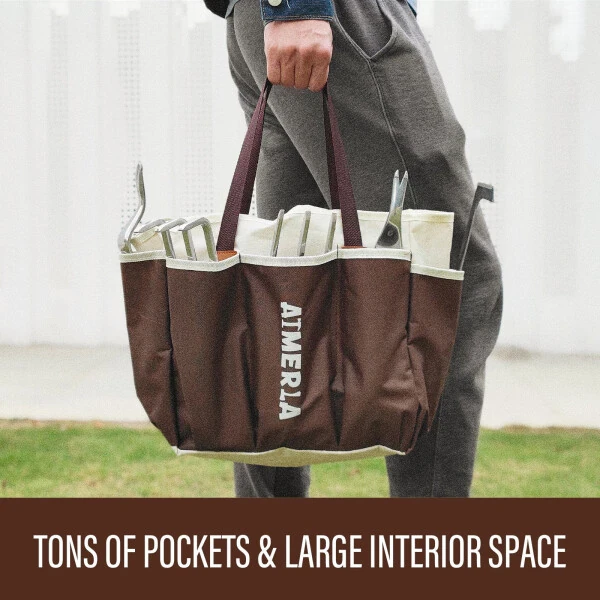 Aimerla Bog'dorchilik Asboblari To'plami 9 og'ir yukxalta Bog'dorchilik asboblari Sirpanmaydigan rezina ushlagich bilan, asboblar uchun katta bog 'sumkasi Ayollar, erkaklar, ota-onalar uchun bog'dorchilik, begona o'tlarni yo'qotish, bog'dorchilik sovg'alari uchun bardoshli qo'l asboblari - 4