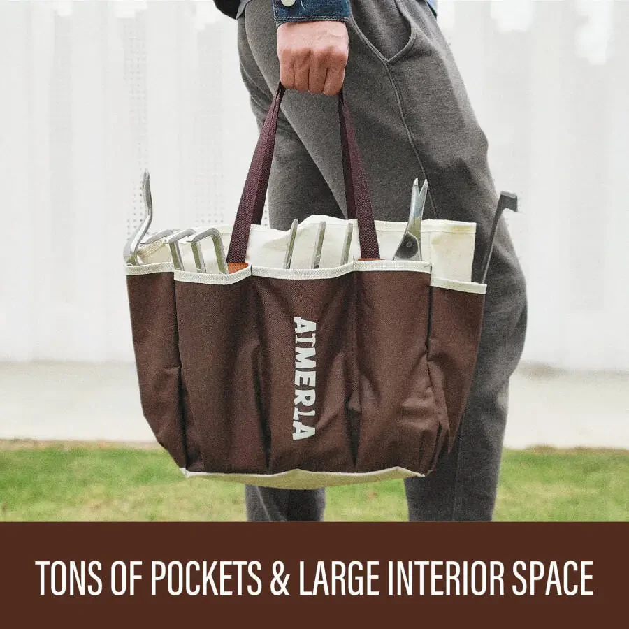 Aimerla Bog'dorchilik Asboblari To'plami 9 og'ir yukxalta Bog'dorchilik asboblari Sirpanmaydigan rezina ushlagich bilan, asboblar uchun katta bog 'sumkasi Ayollar, erkaklar, ota-onalar uchun bog'dorchilik, begona o'tlarni yo'qotish, bog'dorchilik sovg'alari uchun bardoshli qo'l asboblari - 4