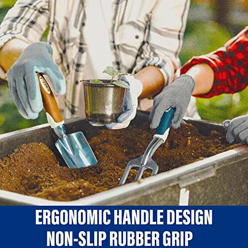 Aimerla Gardening Tools Set of 9 Heavy Duty Garden Tools with Non-Slip Rubber Grip with Large Garden Bag for Tools Durable Hand Tools for Gardening, Weeding,Gardening Gifts for Women,Men - 4