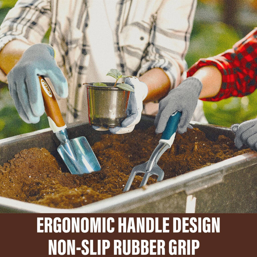 Aimerla Gardening Tools Set of 9 Heavy Duty Garden Tools with Non-Slip Rubber Grip with Large Garden Bag for Tools Durable Hand Tools for Gardening, Weeding,Gardening Gifts for Women,Men,Parents - 2