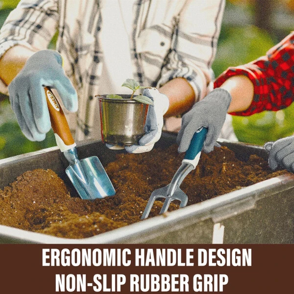 Aimerla Gardening Tools Set of 9 Heavy Duty Garden Tools with Non-Slip Rubber Grip with Large Garden Bag for Tools Durable Hand Tools for Gardening, Weeding,Gardening Gifts for Women,Men,Parents - Modazone (1)