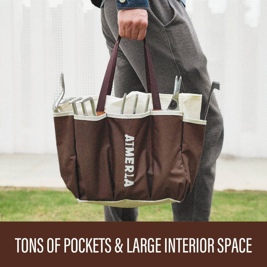 Aimerla Набор садовых инструментов из 9 предметов, сверхпрочные садовые инструменты с нескользящей резиновой ручкой, большая садовая сумка для инструментов, прочные ручные инструменты для садоводства, прополки, подарки для садоводства для женщин, мужчин, родителей - 4
