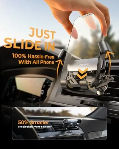 AINOPE for iPhone 17 Pro Max Car Mount Phone Holders for Your Car [Slide Design] Air Vent Phone Mount [Top Clamp] Cell Phone Holder Car Interior Accessories for iPhone Air 17 Pro Max 16 Samsung S25 - 3