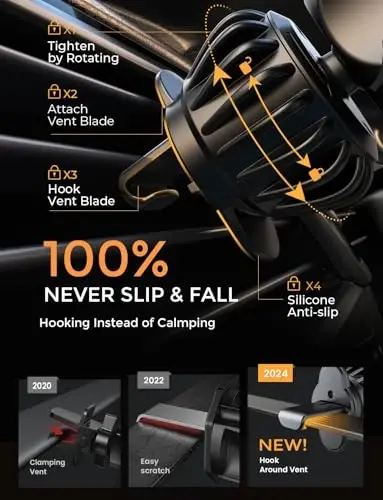 AINOPE for iPhone 17 Pro Max Car Mount Phone Holders for Your Car [Slide Design] Air Vent Phone Mount [Top Clamp] Cell Phone Holder Car Interior Accessories for iPhone Air 17 Pro Max 16 Samsung S25 - 4