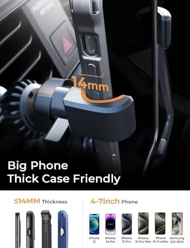 AINOPE for iPhone 17 Pro Max Car Mount Phone Holders for Your Car [Slide Design] Air Vent Phone Mount [Top Clamp] Cell Phone Holder Car Interior Accessories for iPhone Air 17 Pro Max 16 Samsung S25 - 5