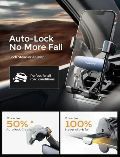 AINOPE for iPhone 17 Pro Max Car Mount Phone Holders for Your Car [Slide Design] Air Vent Phone Mount [Top Clamp] Cell Phone Holder Car Interior Accessories for iPhone Air 17 Pro Max 16 Samsung S25 - AINOPE