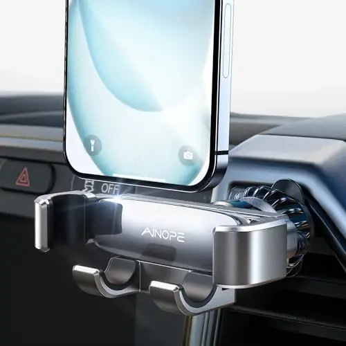 AINOPE Avtomobil Telefon Uskunasi Vent 2025 Gravitatsiya Havo Vent Telefon Uskunalari iPhone 16 Pro Max uchun Vent Clip bilan Qo'lda Bepul Uyali Telefon Avtomobil Uskunasi iPhone 15 Plus Samsung Kumush uchun 