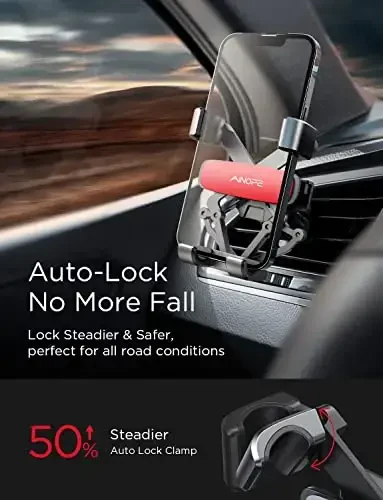 AINOPE Car Phone Holder Mount Vent 2025 Gravity Air Vent Phone Holders for Your Car for iPhone 16 Pro Max with Vent Clip Hand Free Cell Phone Car Mount Holder for iPhone 15 Plus Samsung Red - 4