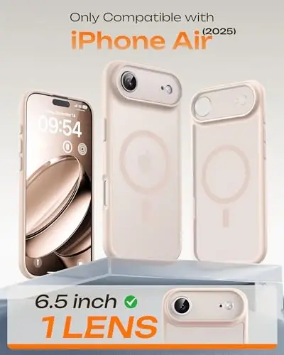 Air Case uchun TOCOL, To'liq kamera himoyasi, O'rnatilgan magnit halqa, Magsafe zaryadlovchi bilan mos, Tushishdan himoya, 17 Air 6,5 dyuym uchun shaffof mat telefon qutisi (Cho'l) - 5