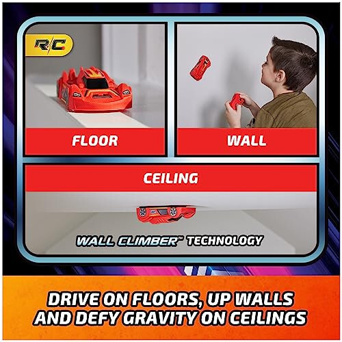 Air Hogs, Zero Gravity Sprint RC Mashina Devori Chiqish, Qizil USB Micro B Qayta Zaryadlanadigan Ichki Devori Poigasi, 4 Dyuymdan Ortiq, 4 Yosh Va Undan Yuqori Bolalar Uchun O'yinchoqlar - 2