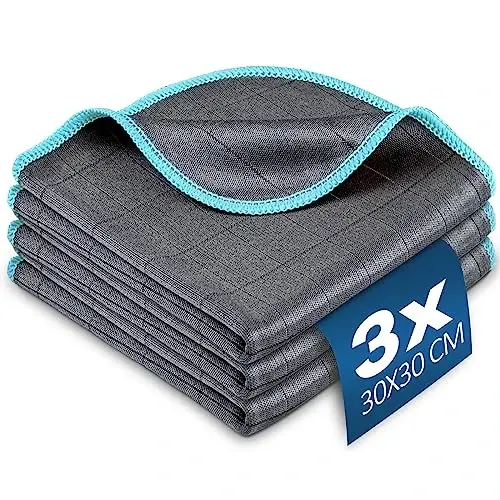 Airlab Glass Polishing Streak Free Miracle Cleaning Cloth, Grey-Light Blue | Carbon Microfiber Cleaning Rags for Glasses Kitchen Dish Mirrors Easy Clean, 12 x 12 Inches, Pack of 3 - 1