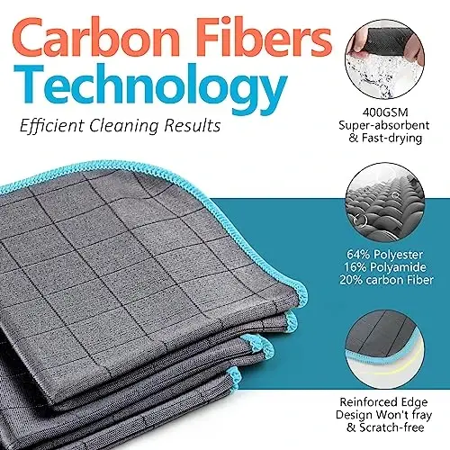 Airlab Glass Polishing Streak Free Miracle Cleaning Cloth, Grey-Light Blue | Carbon Microfiber Cleaning Rags for Glasses Kitchen Dish Mirrors Easy Clean, 12 x 12 Inches, Pack of 3 - Airlab (1)
