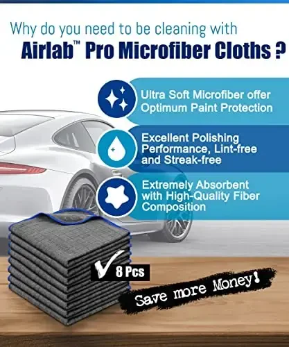 Airlab Microfiber Sochiqlar Avtomobillar Yuvish Quritish Avto Detallash uchun, Yuqori Absorbentli, Tolasiz, Chiziksiz, Maishiy uchun Ko'p Maqsadli Tozalash Mato, 16