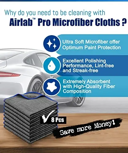 Airlab Mikrofiber Otomobil Yıkama Kurulama Oto Detay Havluları, Yüksek Emiş Gücü, Tüy Bırakmaz, İz Bırakmaz, Ev için Çok Amaçlı Temizlik Bezleri, 16