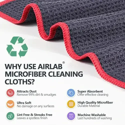 Airlab Microfiber Cleaning Cloth Waffle Weave Dust Rags for Household Kitchen Towel Absorbent Quick Drying Cleaning Rags Streak Free Lint Free, 6 Pack,12 x 12 Inches, Grey - 2