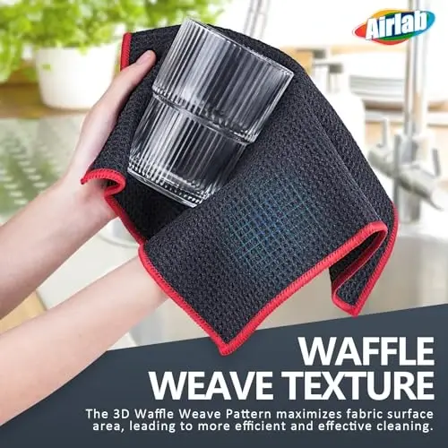 Airlab Mikrofiber Tozalash Mato Vafli To'quv Uy Ro'molchalari Uy uchun Oshxona Sochiqu Absorbent Tez Quritadigan Tozalash Ro'molchalari Chiziqsiz Lintsiz, 6 Paket, 12 x 12 dyuym, Kulrang - 3