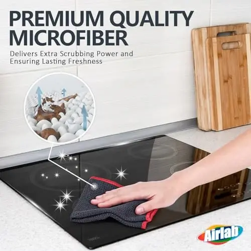 Airlab Mikrofiber Tozalash Mato Vafli To'quv Uy Ro'molchalari Uy uchun Oshxona Sochiqu Absorbent Tez Quritadigan Tozalash Ro'molchalari Chiziqsiz Lintsiz, 6 Paket, 12 x 12 dyuym, Kulrang - 5