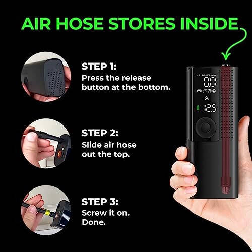 Airmoto Shinalar uchun Portativ Kompressor - Raqamli Bosim O'lchagichli Avtomobil Shinalari uchun Havo Nasosi, LED yorug'lik va Avtomatik O'chirish Funktsiyasi - Avtomobil, Mototsikl, Velosiped, To'plar va boshqalar uchun Simsiz Nasos - 3