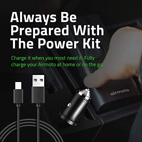 Airmoto va Power Kit to'plami — 1 to'plam — uyda va yo'lda qayta zaryadlash uchun Power Kitli portativ havo kompressori bilan shinalarni to'ldiruvchi — Avtomobil, mototsikl, velosiped shinalari uchun akkumulyatorli havo nasosi - 4