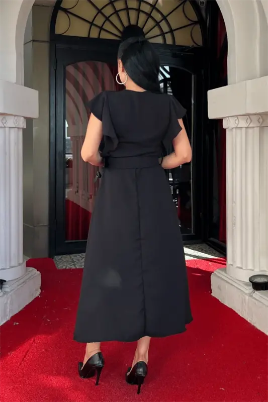 Айробин Ткань Пуговица Деталь Платье - ЧЕРНЫЙ - 5