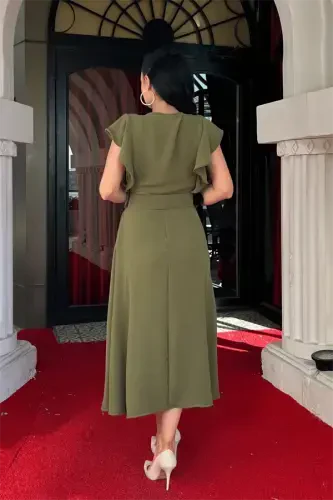 Айробин Ткань Пуговица Деталь Платье - ХАКИ ЗЕЛЕНЫЙ - 5