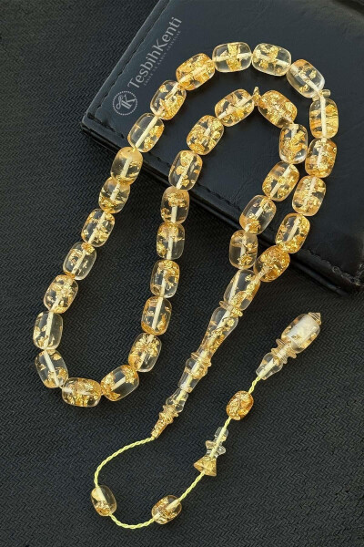 Airplane glass rosary with gold leaf capsules and handcrafted beads. - 8