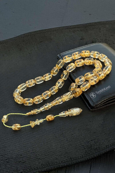 Airplane glass rosary with gold leaf capsules and handcrafted beads. - 9