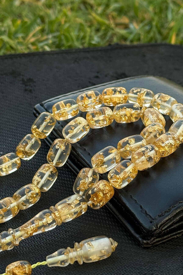Airplane glass rosary with gold leaf capsules and handcrafted beads. - 10